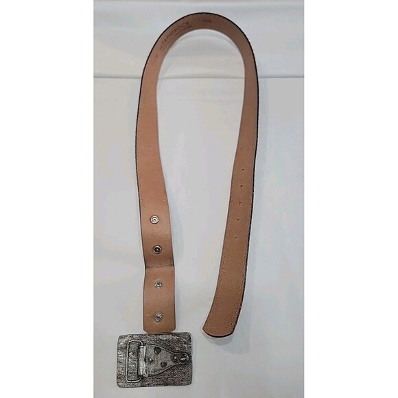 VTG Leatherock Studded Leather Belt Silver Geometric Buckle Black Distressed L36 main image 4